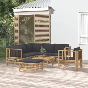 ARDEBO.de - 8-tlg. Garten-Lounge-Set mit Dunkelgrauen Kissen Bambus