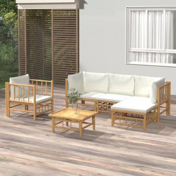 ARDEBO.de - 6-tlg. Garten-Lounge-Set mit Cremeweißen Kissen Bambus