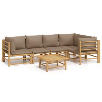 6-tlg. Garten-Lounge-Set mit Kissen Taupe Bambus