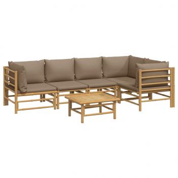 6-tlg. Garten-Lounge-Set mit Kissen Taupe Bambus