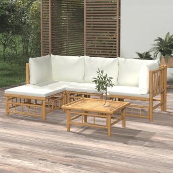 ARDEBO.de - 5-tlg. Garten-Lounge-Set mit Cremeweißen Kissen Bambus