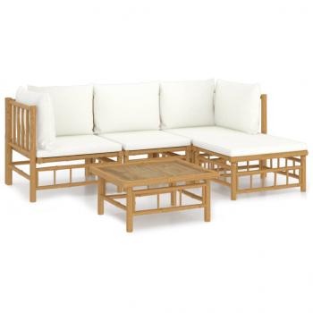 5-tlg. Garten-Lounge-Set mit Cremeweißen Kissen Bambus