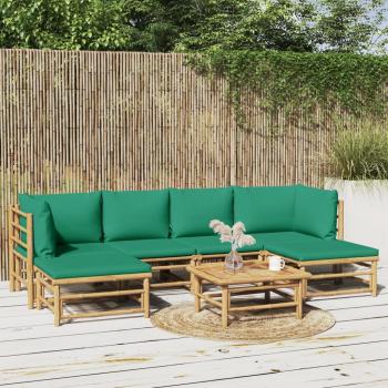 ARDEBO.de - 7-tlg. Garten-Lounge-Set mit Grünen Kissen Bambus