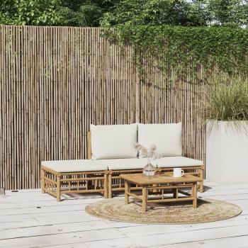 ARDEBO.de - 4-tlg. Garten-Lounge-Set mit Cremeweißen Kissen Bambus