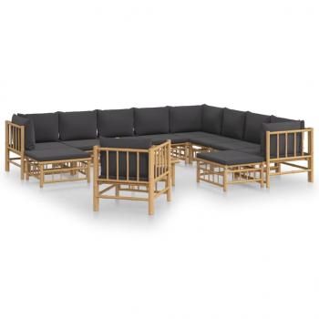 12-tlg. Garten-Lounge-Set mit Dunkelgrauen Kissen Bambus