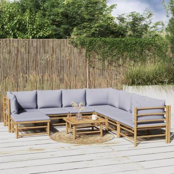 ARDEBO.de - 9-tlg. Garten-Lounge-Set mit Kissen Hellgrau Bambus