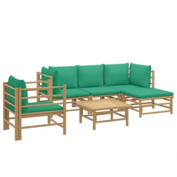 6-tlg. Garten-Lounge-Set mit Grünen Kissen Bambus