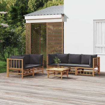 ARDEBO.de - 6-tlg. Garten-Lounge-Set mit Dunkelgrauen Kissen Bambus