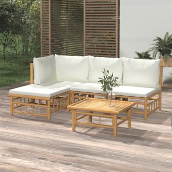 ARDEBO.de - 5-tlg. Garten-Lounge-Set mit Cremeweißen Kissen Bambus