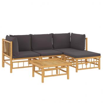 5-tlg. Garten-Lounge-Set mit Dunkelgrauen Kissen Bambus