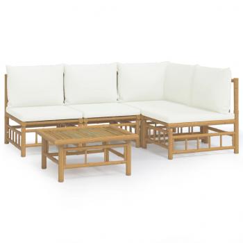 5-tlg. Garten-Lounge-Set mit Cremeweißen Kissen Bambus