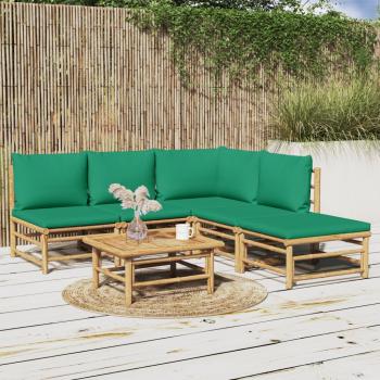 ARDEBO.de - 6-tlg. Garten-Lounge-Set mit Grünen Kissen Bambus