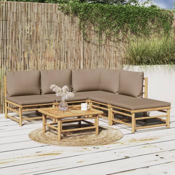 ARDEBO.de - 6-tlg. Garten-Lounge-Set mit Kissen Taupe Bambus