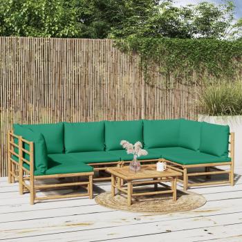 ARDEBO.de - 7-tlg. Garten-Lounge-Set mit Grünen Kissen Bambus