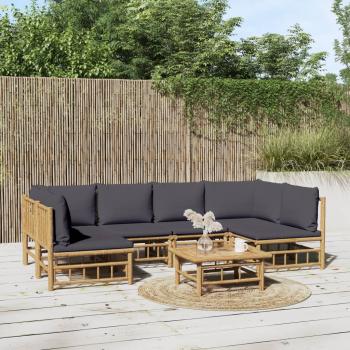 ARDEBO.de - 7-tlg. Garten-Lounge-Set mit Dunkelgrauen Kissen Bambus