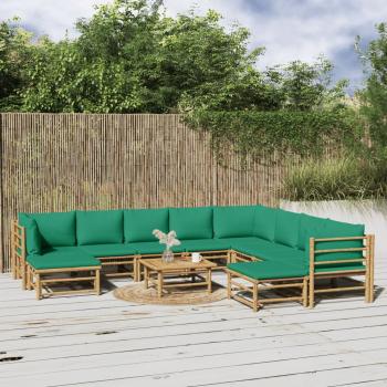 ARDEBO.de - 11-tlg. Garten-Lounge-Set mit Grünen Kissen Bambus