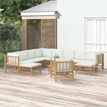 ARDEBO.de - 12-tlg. Garten-Lounge-Set mit Cremeweißen Kissen Bambus