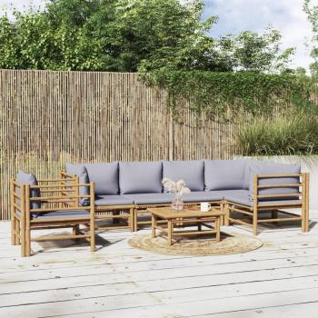 ARDEBO.de - 7-tlg. Garten-Lounge-Set mit Hellgrauen Kissen Bambus