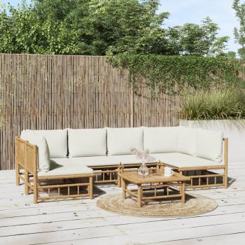 ARDEBO.de - 7-tlg. Garten-Lounge-Set mit Cremeweißen Kissen Bambus