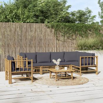 ARDEBO.de - 7-tlg. Garten-Lounge-Set mit Dunkelgrauen Kissen Bambus