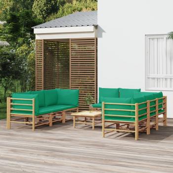 ARDEBO.de - 9-tlg. Garten-Lounge-Set mit Grünen Kissen Bambus