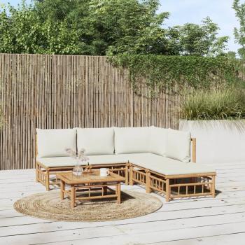 ARDEBO.de - 6-tlg. Garten-Lounge-Set mit Cremeweißen Kissen Bambus