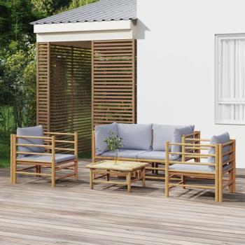 ARDEBO.de - 5-tlg. Garten-Lounge-Set mit Hellgrauen Kissen Bambus