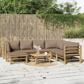 ARDEBO.de - 8-tlg. Garten-Lounge-Set mit Kissen Taupe Bambus