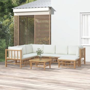 ARDEBO.de - 8-tlg. Garten-Lounge-Set mit Cremeweißen Kissen Bambus