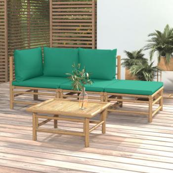 ARDEBO.de - 4-tlg. Garten-Lounge-Set mit Grünen Kissen Bambus