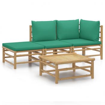 4-tlg. Garten-Lounge-Set mit Grünen Kissen Bambus