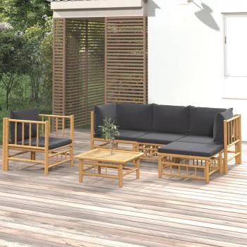 ARDEBO.de - 6-tlg. Garten-Lounge-Set mit Dunkelgrauen Kissen Bambus