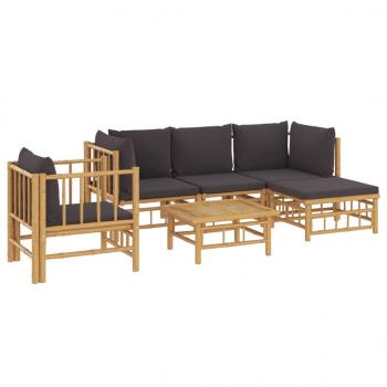 6-tlg. Garten-Lounge-Set mit Dunkelgrauen Kissen Bambus