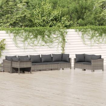 ARDEBO.de - 8-tlg. Garten-Lounge-Set mit Kissen Grau Poly Rattan