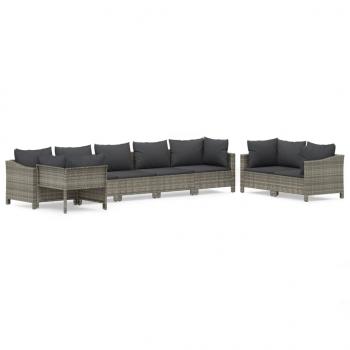 8-tlg. Garten-Lounge-Set mit Kissen Grau Poly Rattan