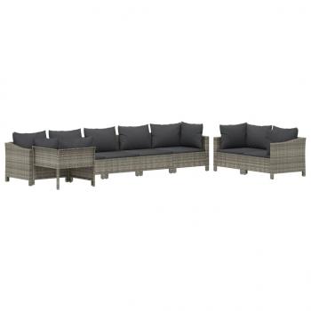 8-tlg. Garten-Lounge-Set mit Kissen Grau Poly Rattan