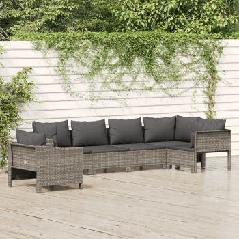 ARDEBO.de - 6-tlg. Garten-Lounge-Set mit Kissen Grau Poly Rattan