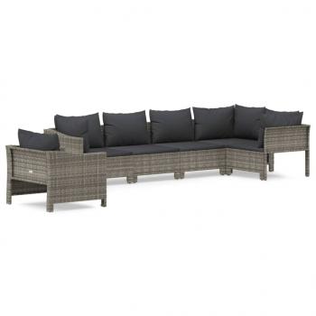 6-tlg. Garten-Lounge-Set mit Kissen Grau Poly Rattan