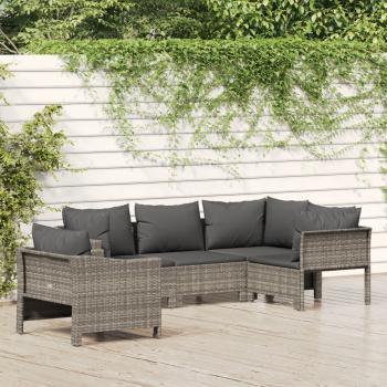 ARDEBO.de - 5-tlg. Garten-Lounge-Set mit Kissen Grau Poly Rattan