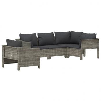 5-tlg. Garten-Lounge-Set mit Kissen Grau Poly Rattan