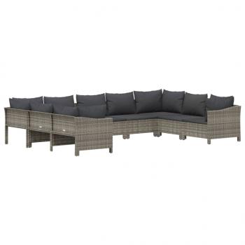 9-tlg. Garten-Lounge-Set mit Kissen Grau Poly Rattan