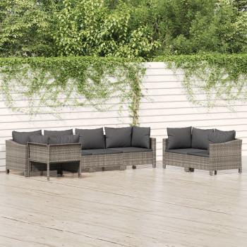 ARDEBO.de - 7-tlg. Garten-Lounge-Set mit Kissen Grau Poly Rattan