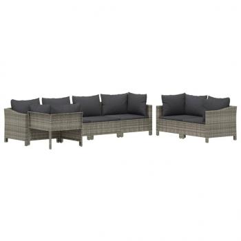 7-tlg. Garten-Lounge-Set mit Kissen Grau Poly Rattan