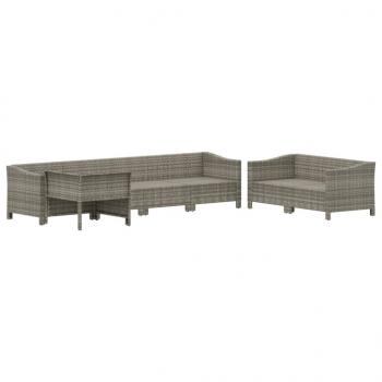 7-tlg. Garten-Lounge-Set mit Kissen Grau Poly Rattan