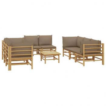 9-tlg. Garten-Lounge-Set mit Kissen Taupe Bambus