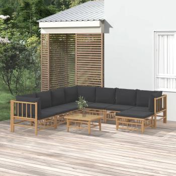 ARDEBO.de - 9-tlg. Garten-Lounge-Set mit Dunkelgrauen Kissen Bambus