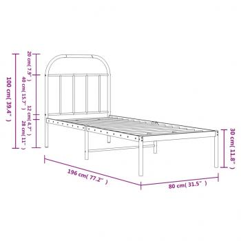 Metallbett ohne Matratze mit Kopfteil Weiß 75x190 cm