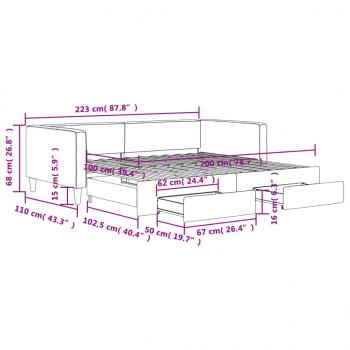 Tagesbett Ausziehbar mit Schubladen Dunkelgrau 100x200 cm Stoff