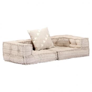 2-Sitzer Modularer Pouf Beige Stoff