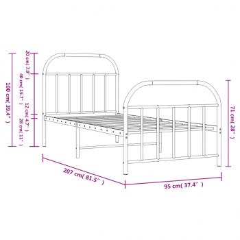 Bettgestell mit Kopf- und Fußteil Metall Schwarz 90x200 cm